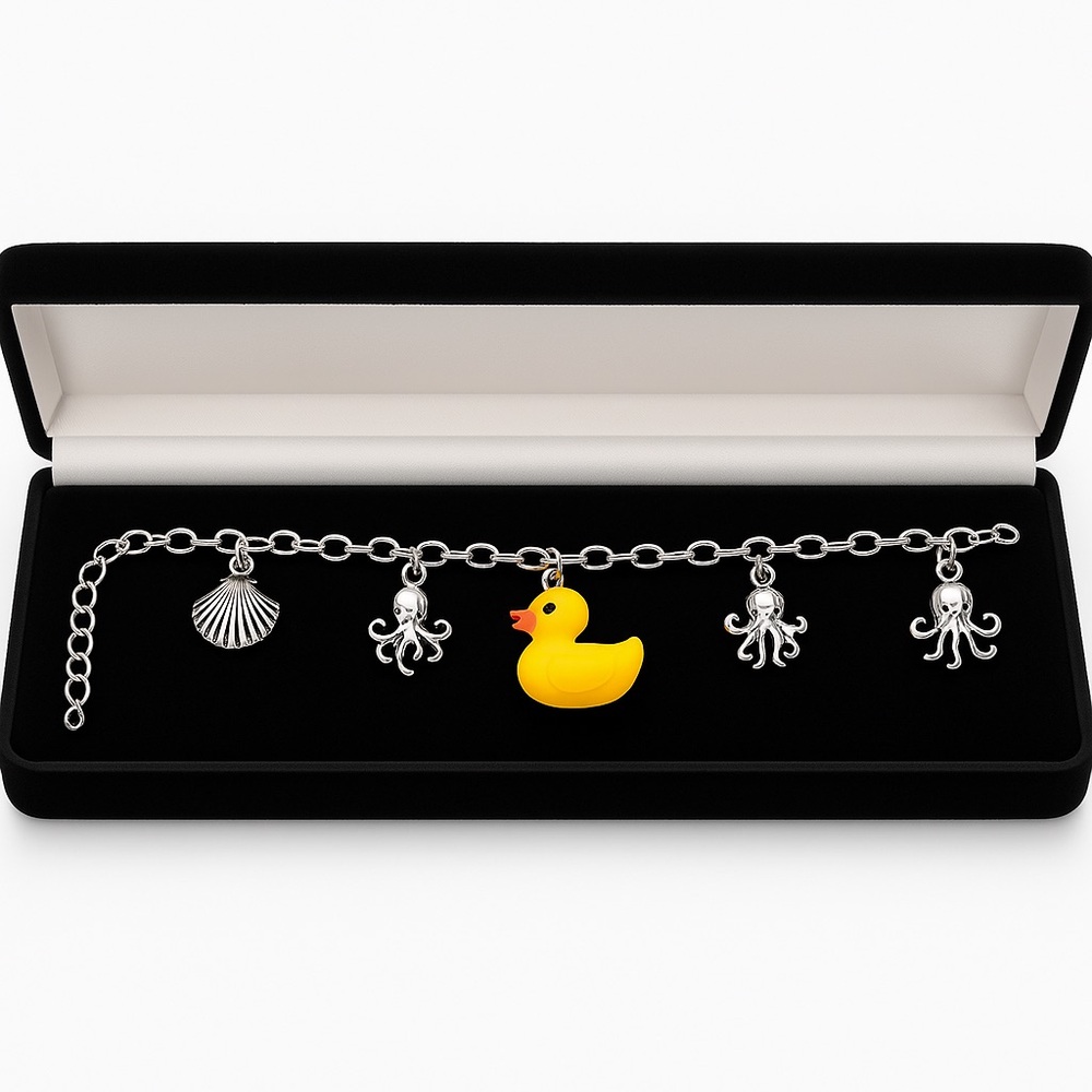 Silver Charm Bracelet with Yellow Duck